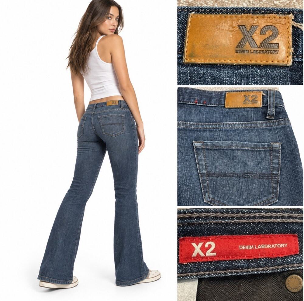 Y2K Indie Sleaze X2 Denim Laboratory Bootcut Jeans Sz 31 Dark Wash Indigo 2000s